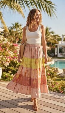 Kavita Bhartia Anthropologie Tiered Tie Dye Maxi Skirt Peasant Festival Small